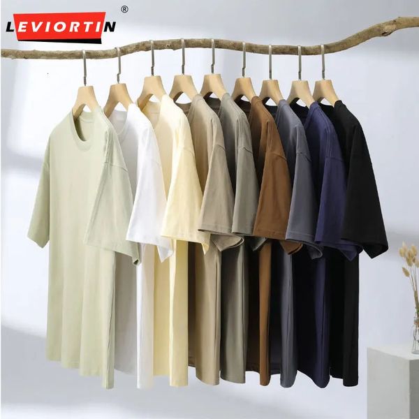 Camiseta masculina simples harajuku streetwear 100 algodão t camisa cor sólida casual tshirt solto manga curta topos t azul verde 240111