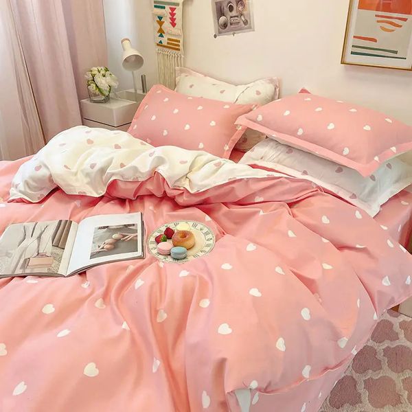 Ins Princess Pink Heart Funda nórdica Funda de almohada textil para el hogar Sábana para niños Niñas Fundas de cama Juego King Queen Twin Cute Kawaii 240112