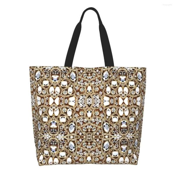 Sacos de compras jóias pedras preciosas prata cristal tote reutilizável glitter strass diamantes mantimentos lona shopper bolsa de ombro