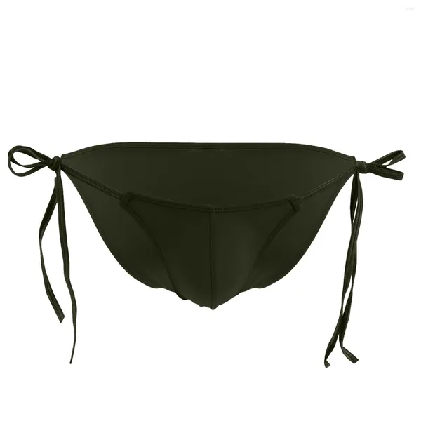 Mutande da uomo sexy slip in seta di ghiaccio elegante tinta unita con lacci vita bassa U-convesso mutande estive Mankini mutandine biancheria intima gay