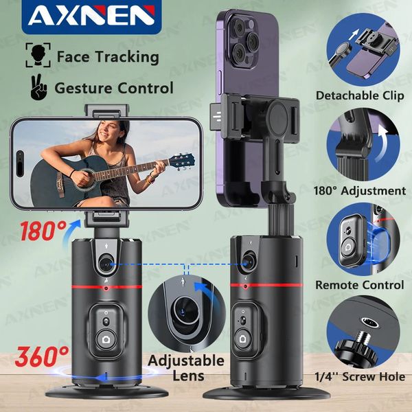 AXNEN Stabilizzatore cardanico con rotazione a 360° Selfie Face Tracking Desktop Followup Shooting con otturatore remoto per Tiktok Live Video 240111