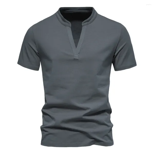 T-shirt da uomo MRMT 2024 Camicia di marca T-shirt a maniche corte con scollo a V profondo per uomo T-shirt con fondo elastico Maglietta con collo in piedi piccolo