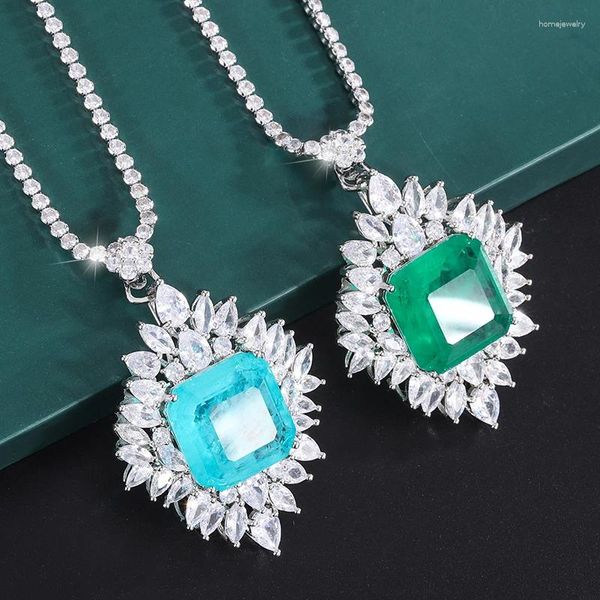 Ожерелья с подвесками EYIKA, бразильское синее, зеленое параиба, сплавленный камень, цветок, циркон, теннисная цепочка, ожерелье, роскошные женские свадебные ювелирные украшения