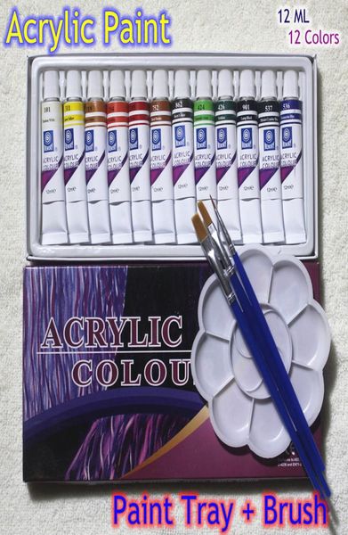 Set di tubi per colori acrilici Strumento per disegno di pittura per nail art per artisti 12 ml 12 colori per pennello e vassoio per vernice8710556