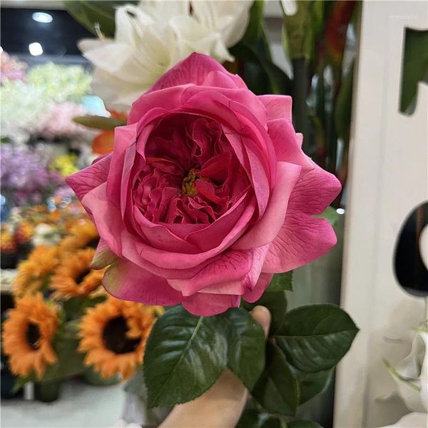 Flores decorativas artificial julieta rosas ramo real toque falso shopping decoração simulação rosa flor amarela decoração de casamento