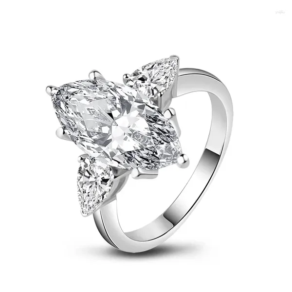 Cluster Ringe Deluxe Pferd Auge 5 Nachahmung S925 Sterling Silber Licht Luxus SONA Diamant Ring Für Frauen Mädchen Geschenk