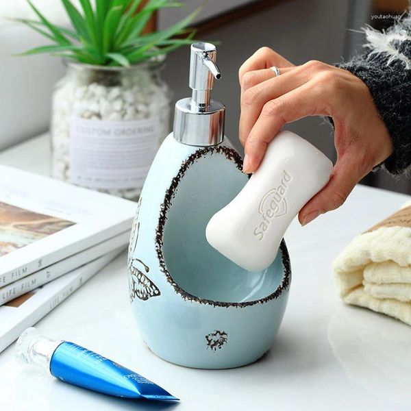 Dispenser di sapone liquido Accessori da bagno semplici in ceramica Bottiglia di lozione Detersivo a doppio uso Bagno per le mani in bottiglia