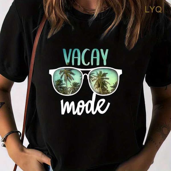 Женская футболка с круглым вырезом Vacay Mode, повседневная футболка с короткими рукавами на весну и лето, женская одежда, женские топы, футболки