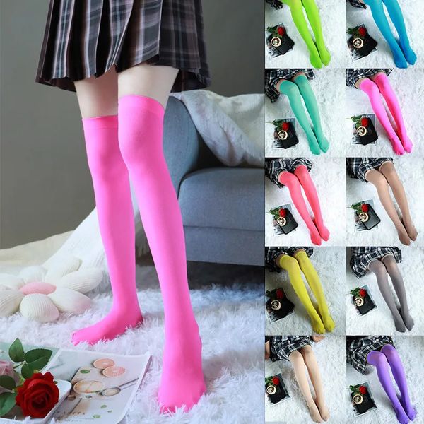 Seksi Siyah Beyaz Düz Renk Diz Çorap Üzerinde Uzun Çorap Uyluk Yüksek Çorap Bayanlar Kızlar Sıcak 240111