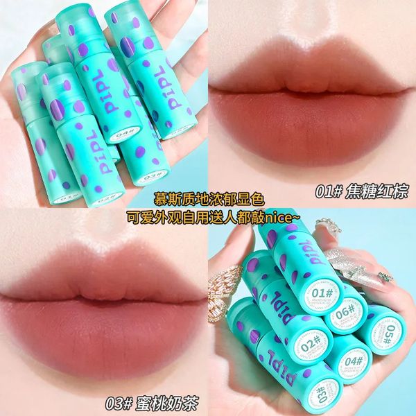 PIPL Maomao Festa Lip Glaze Veludo Fosco Névoa Rosto Sem Remoção de Maquiagem Pequena Marca Batom Branqueador Lama 240111