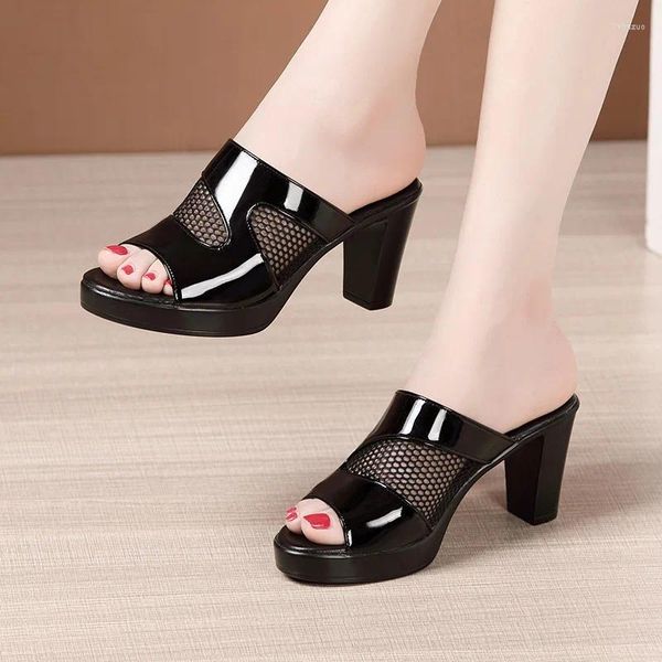 Hausschuhe Mesh Sommer Mit Hohen Absätzen Damen Schuhe Für Frauen Sandalen 2024 Peep Toe Außerhalb frauen Gummi Slipper Weibliche Plattform