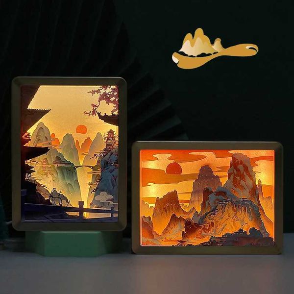 Nachtlichter, LED-3D-Nachtlicht, USB, Kreativität, Landschaft, Malerei, Papier, Schnitzerei, Handwerk, antiker Stil, Innentischlampe, dekorative Leuchte, YQ240112