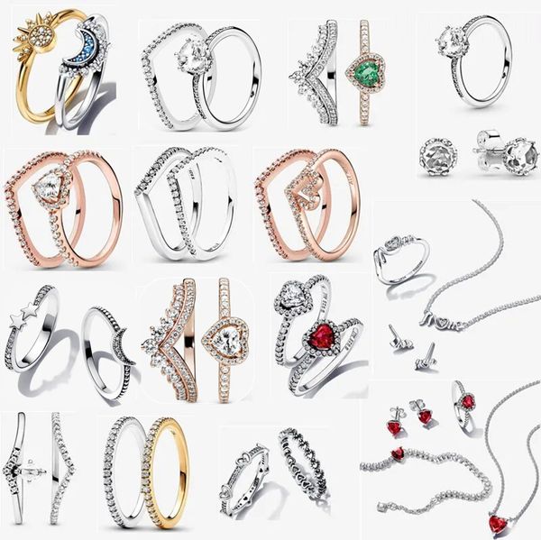 Top-Qualität 925 Silber neue Eheringe für Frauen Designer Weihnachtsgeschenk DIY passen Pandoras Love Mom Schmuck Ring Halskette Ohrringe Armband Set mit Originalverpackung