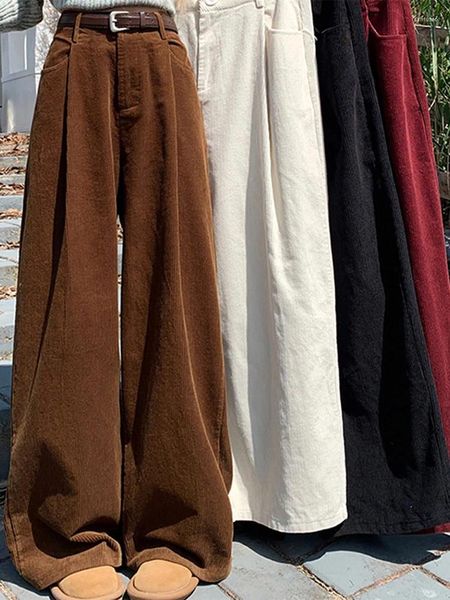 Pantaloni da donna Vintage donna velluto a coste 2024 autunno inverno moda semplice casual a vita alta pianta femminile pantaloni trascinati larghi