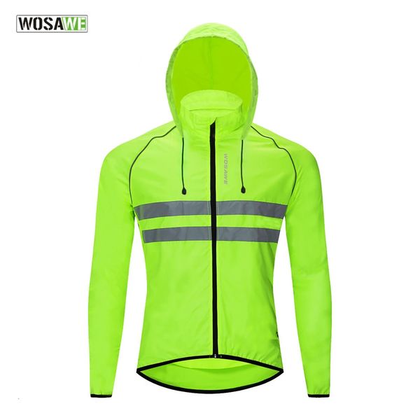 WOSAWE Herren-Fahrradjacke, mit Kapuze, reflektierende Weste, Windmantel, winddicht, Fahrrad-Windjacke, Fahrradbekleidung, 240112