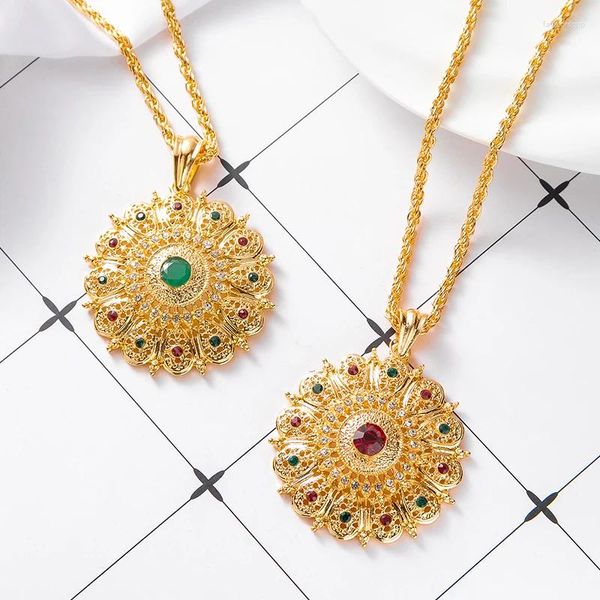 Anhänger-Halsketten, marokkanisches Hochzeitskleid, Halskette, Schmuck, Vergoldung, rundes Blumenmuster, Crysta-Zubehör