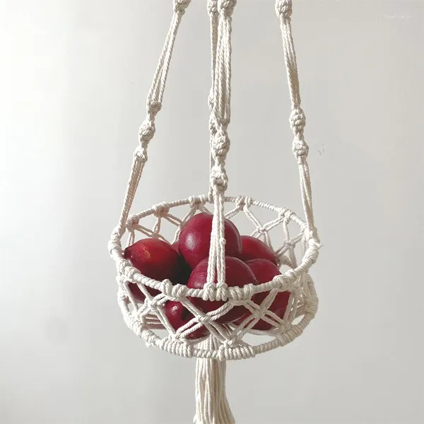 Scaffali decorativi per borsa a rete per riporre la cucina, rete intrecciata a mano per cesto di frutta e verdura