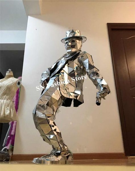 Q20 Робот мужской костюм диджей сценический танцевальный костюм серебряное зеркало костюм робота дискотека косплей зеркало стеклянная куртка бар зеркальный наряд шоу-клуб p5290597