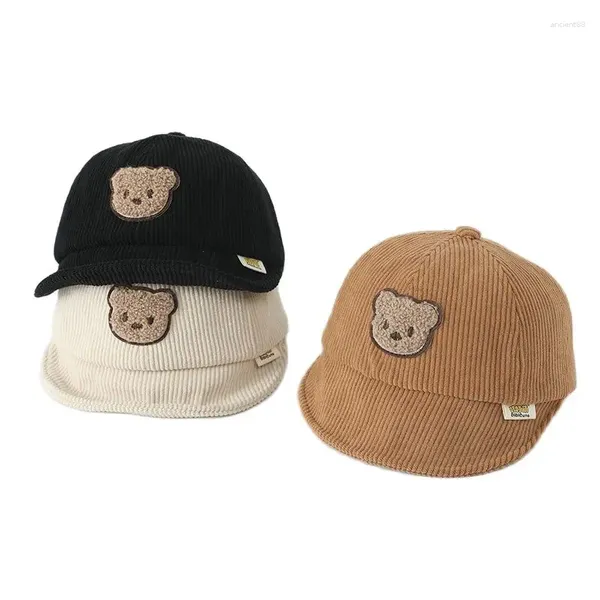 Top Caps Doit 2024 Sonbahar Çocuk Beyzbol Kapağı Erkek Kız Bear Etiket Yumuşak Sebir Kış Bebek Çocuklar Snapback Şapka 1 ila 4 yıl boyunca güneş