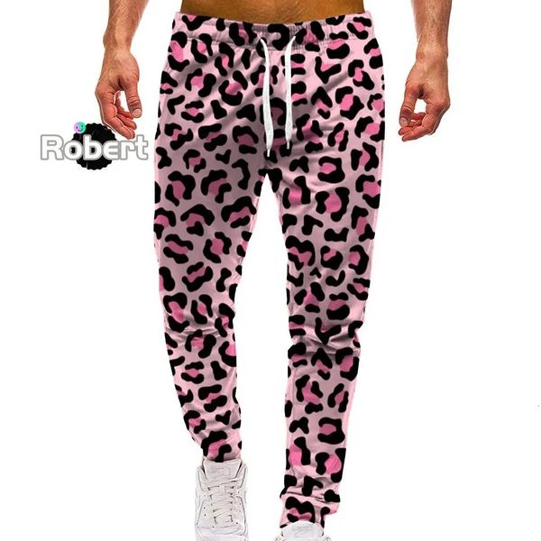 Rosa leopardo padrão homens sweatpants 3d impressão golfe y2k calças homem casual esportes jogger cor ao ar livre tênis cordão calças 240112