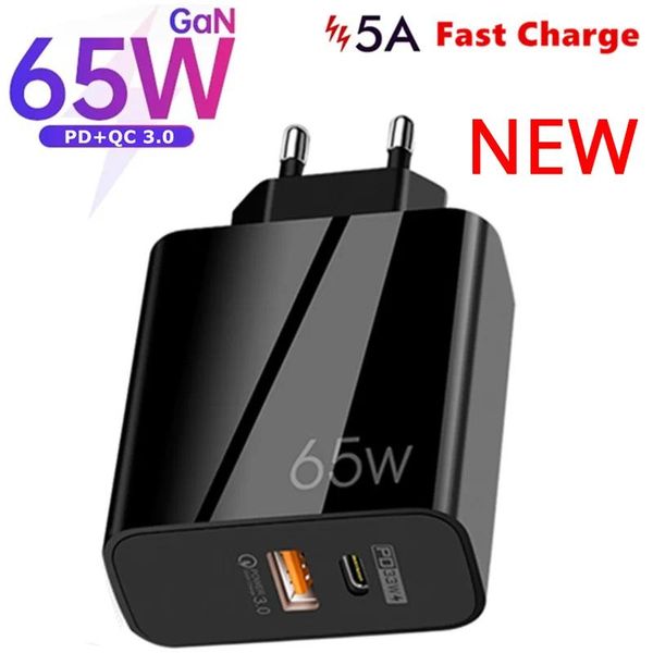 Caricabatterie Nuovo Super Charge USB Tipo C Cavo QC3.0 Caricatore veloce PD 65W per Samsung iPhone Xiaomi Huawei Universal US/UE/UK Quick Charger