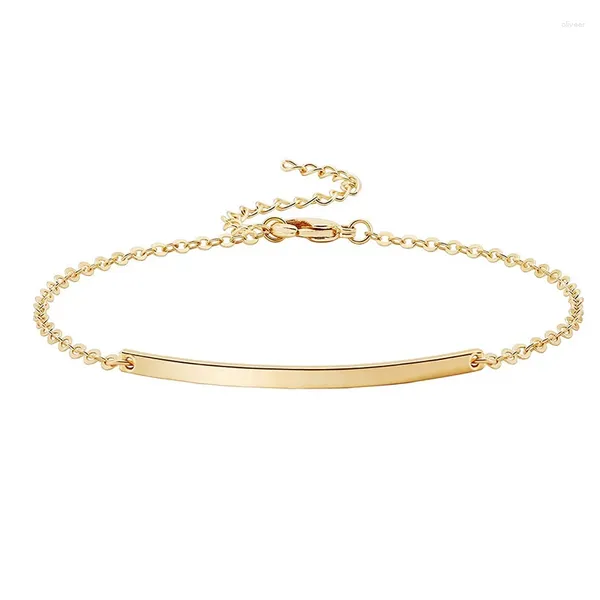 Braccialetti con ciondoli Delicato Bracciale in oro con barra in argento per le donne Semplice catena a maglia delicata Placcato in 14K Regalo di gioielli minimalisti fatti a mano