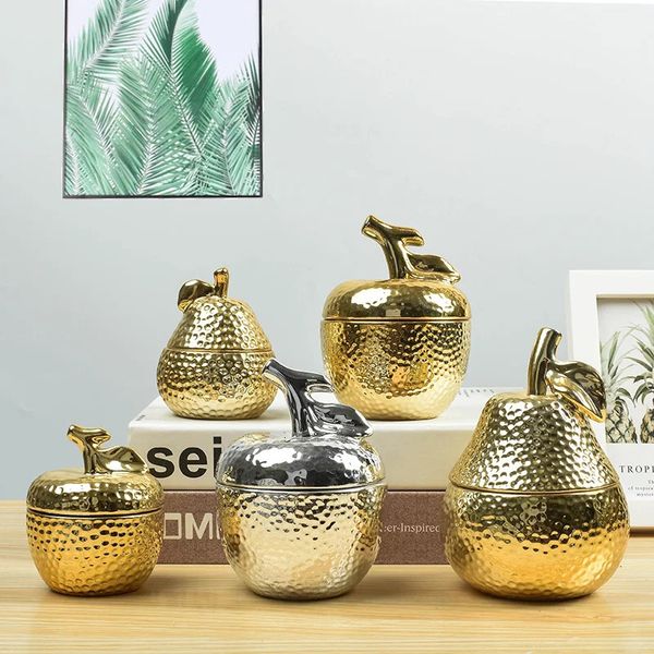 Barattolo di stoccaggio per ananas in ceramica dorata Contenitore per candele per aromaterapia nordica Decorazioni per il desktop Organizzatore di caramelle per zucchero Artigianato 240111