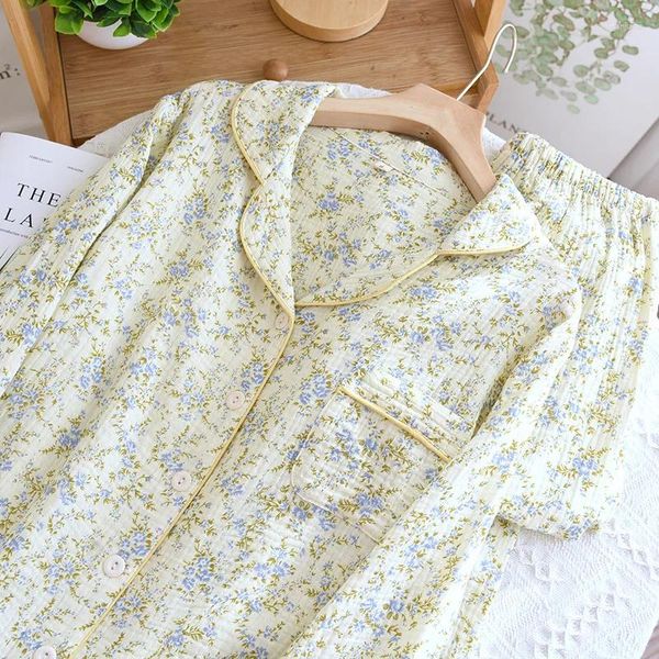 Frauen Nachtwäsche Reine Baumwolle Koreanische Pyjamas Sets Für Frau Nachtwäsche Dessous Herbst Floral Print Nachthemd Pyjamas Homewear