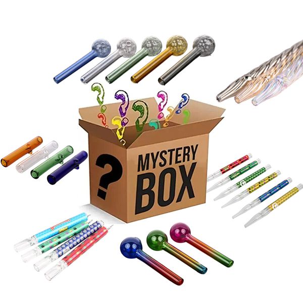 Zufällige 3 Stück/Set Glas-Pfeifen-Blindbox/Überraschungsboxen mit 3 Stück Rauchpfeifen/Mystery-Box mit Öl-Dab-Rigs, zufälliger Stil, 3 Stück
