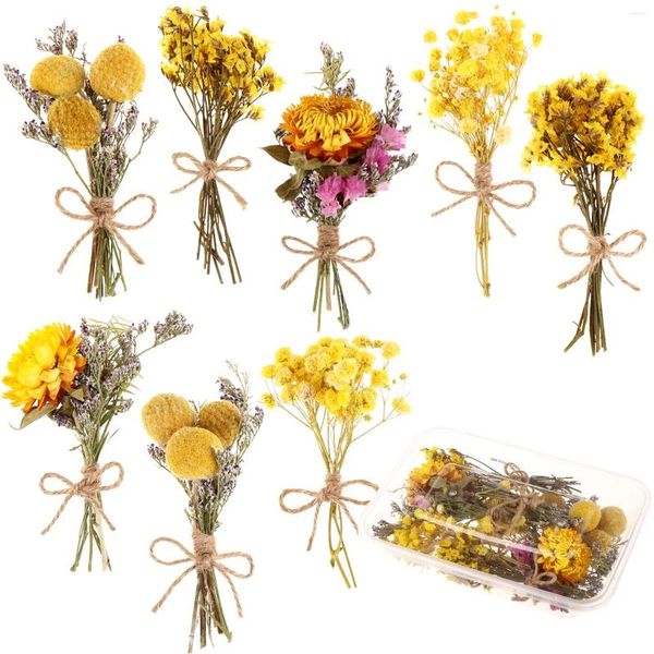 Flores decorativas 8 pçs mini buquês naturais de gipsófila folhas secas buquê de margaridas para artesanato diy po adereços cartão de casamento decoração de casa