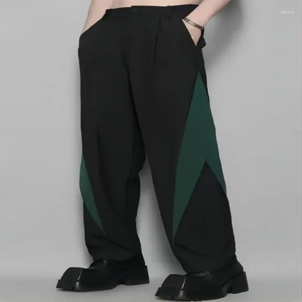 Pantaloni da uomo alla moda stile originale di Hong Kong personalità irregolare blocco colore pantaloni casual a gamba dritta