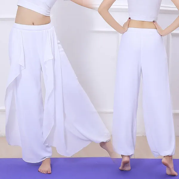 Aktif pantolon beyaz dans kafiye yoga spor kadın şifon performans giyim gevşek ve akan göbek