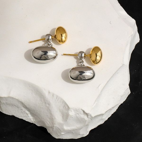 Orecchini di design da donna in argento sterling creativo ovale in metallo 14K con perno a forma di fagiolo con scatola per gioielli da festa