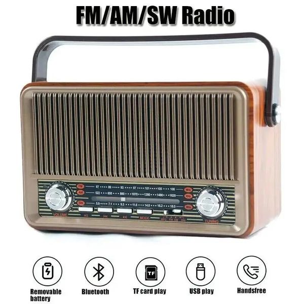 Altoparlanti Radio retrò portatile FM/AM/SW Ricevitore radio multibanda in legno Altoparlante Bluetooth Lettore musicale Mp3 stereo USB con telecomando