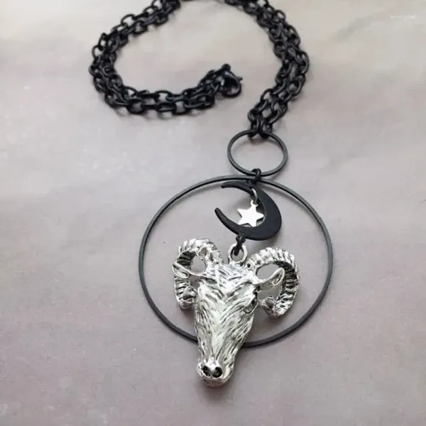 Collane con ciondolo Riti gotici della strega Collana con pentagramma di ariete mistico Luna Oscuramente sacra Punk Dichiarazione Gioielli originali Goccia Regalo donna