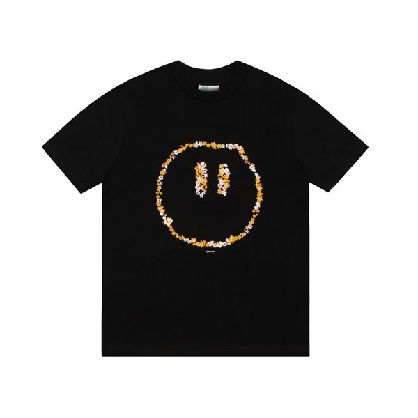 T-shirt masculina roupas de grife rosto sorridente flores de manga curta padrões impressos coloridos verão puro algodão bonito e moderno hip-hop para adolescentes