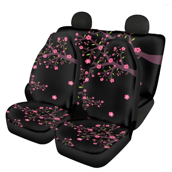 Coprisedili per auto Modello completo di fiori di ciliegio rosa Interni per le donne Copertura generale anteriore e posteriore Morbida decorazione per auto facile da installare