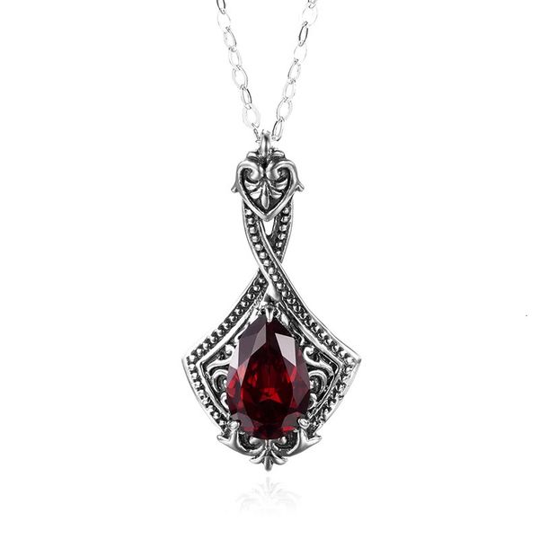 Винтажное женское ожерелье с гранатом из настоящего стерлингового серебра 925 пробы, ожерелье для леди, свадебной вечеринки, ювелирных украшений ручной работы, подарок 240112