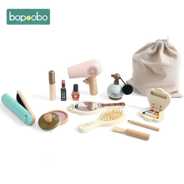 Simulazione in legno per ragazze Set per trucco per bambini Set per bambini Montessori Educazione Gioca Custodia cosmetica Regalo Giocattoli Gioco Rossetto Borsa di bellezza 240111