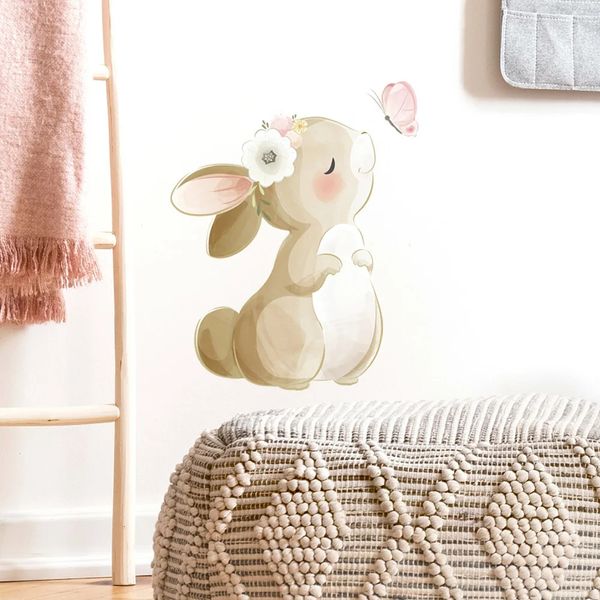 Мультфильм кролик бабочка стикер стены детская комната фон украшение дома фреска гостиная спальня обои кролик наклейки 240112