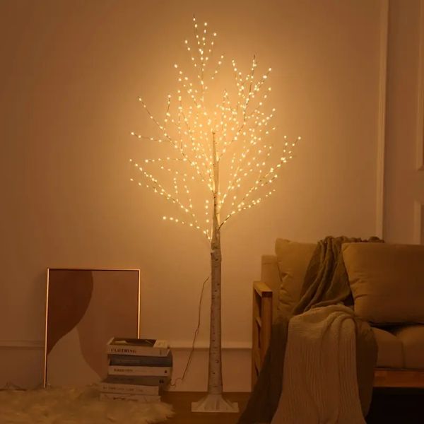 4pcs 5.9ft huş ağacı ışıkları akçaağaç yaprağı ışık, 120 LED Noel ağacı ışığı, USB ve pille çalışan yapay şube ağacı, ev düğün merkezinde.