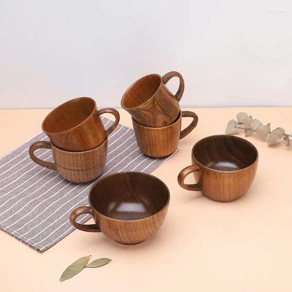 Tazze Tazze in legno retrò in stile giapponese Tazza da caffè in legno naturale di giuggiola con manico Creativo tè al latte Tazza d'acqua Bicchieri da cucina