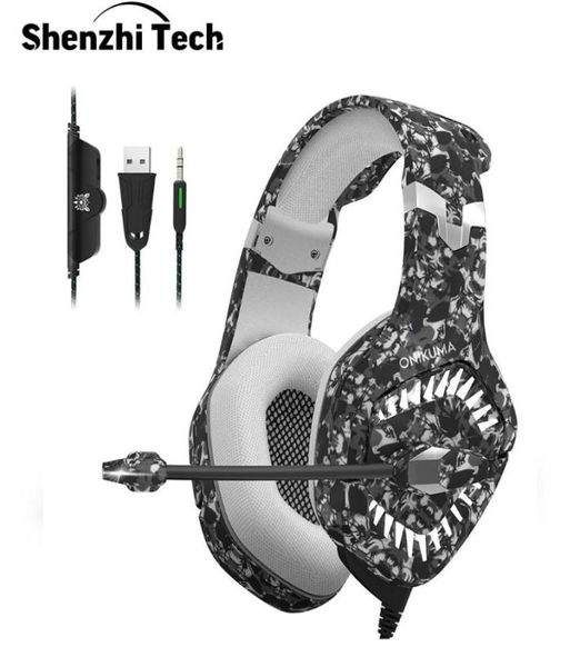 2020 LED-Licht-Gaming-Headset PS4-Kopfhörer über dem Ohr mit Mikrofon 71 Surround Sound Stereo Camouflage Noise Cancelling für Computer5430607