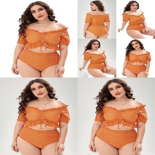 Plus Size Swimwear Europa e Estados Unidos Mulheres Grande Mulher Gorda Dividir Duas Peças Maiô Com Um Flash Pl Up Tie Drop Delivery Ot7Em