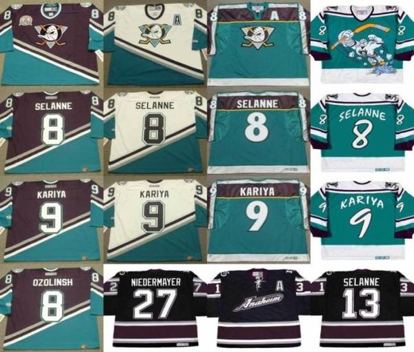 Ördekler Anaheim Mighty 8 Sandis Ozolinsh 13 Teemu Selanne 9 Paul Kapiya 27 Scott NiederMayer 31 Guy Hebert Özel Hokey Formaları S59906068