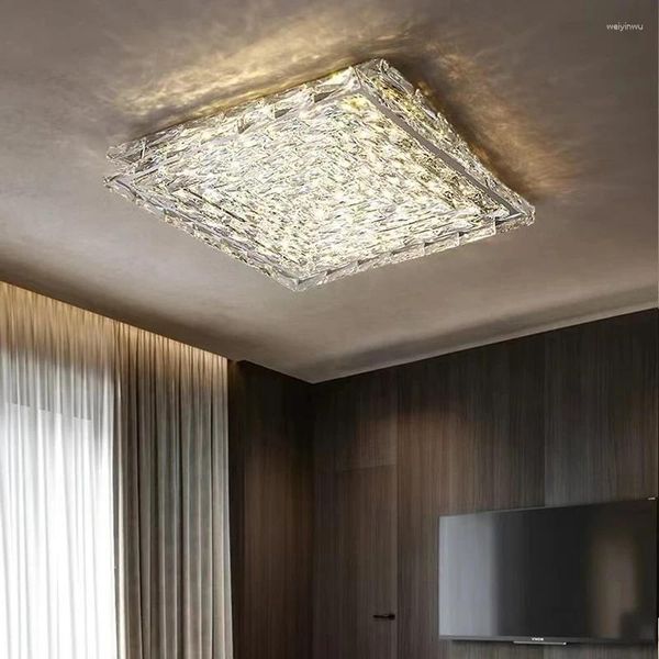 Luzes de teto moderno luxo cristal led lustre para sala estar quarto estudo cromo quadrado retângulo lâmpada luz