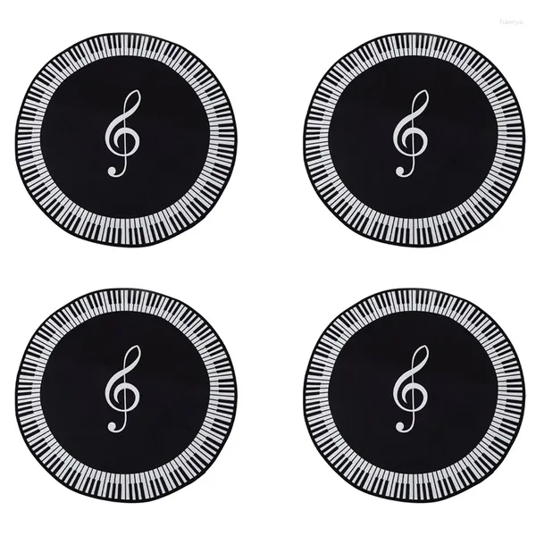 Tappeti 4X Tappeto Simbolo musicale Tasto del pianoforte Nero Bianco Rotondo antiscivolo Tappetino per la camera da letto di casa Decorazione del pavimento