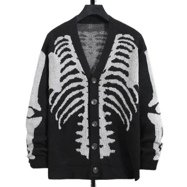 Atacado suéteres masculinos de malha jacquard padrão plus size solto inverno topo halloween malha cardigan 240111