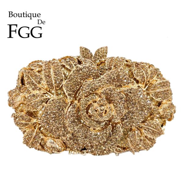 Boutique De FGG Damen Gold Blumen Clutch Abend Schminktäschchen Braut Hochzeit Handtaschen Formelle Party s Floral Geldbörsen 240111