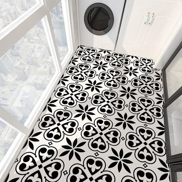 Modello creativo 4 pezzi twill antiscivolo in bianco e nero bagno impermeabile cucina adesivi per piastrelle per pavimenti in vinile autoadesivi 240112